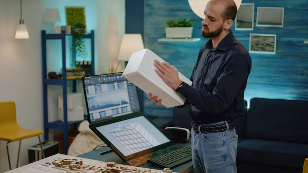 A man working as an architect analyzes a layout in his hand